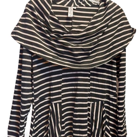 Flutter & Squeak Black & White Striped Cowl Neck Asymmetrical Top Dress, M - Picture 5 of 17
